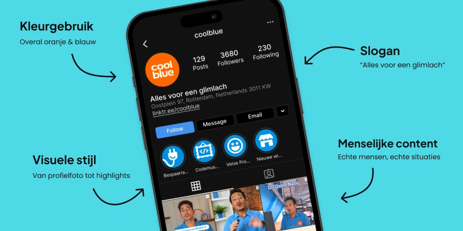 Social media branding voorbeeld van Coolblue Instagram profiel